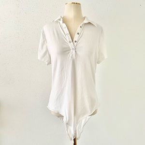 Jrs' Size XXL White Polo Short Sleeve Bodysuit Shirt Lightweight Large Henley 2X